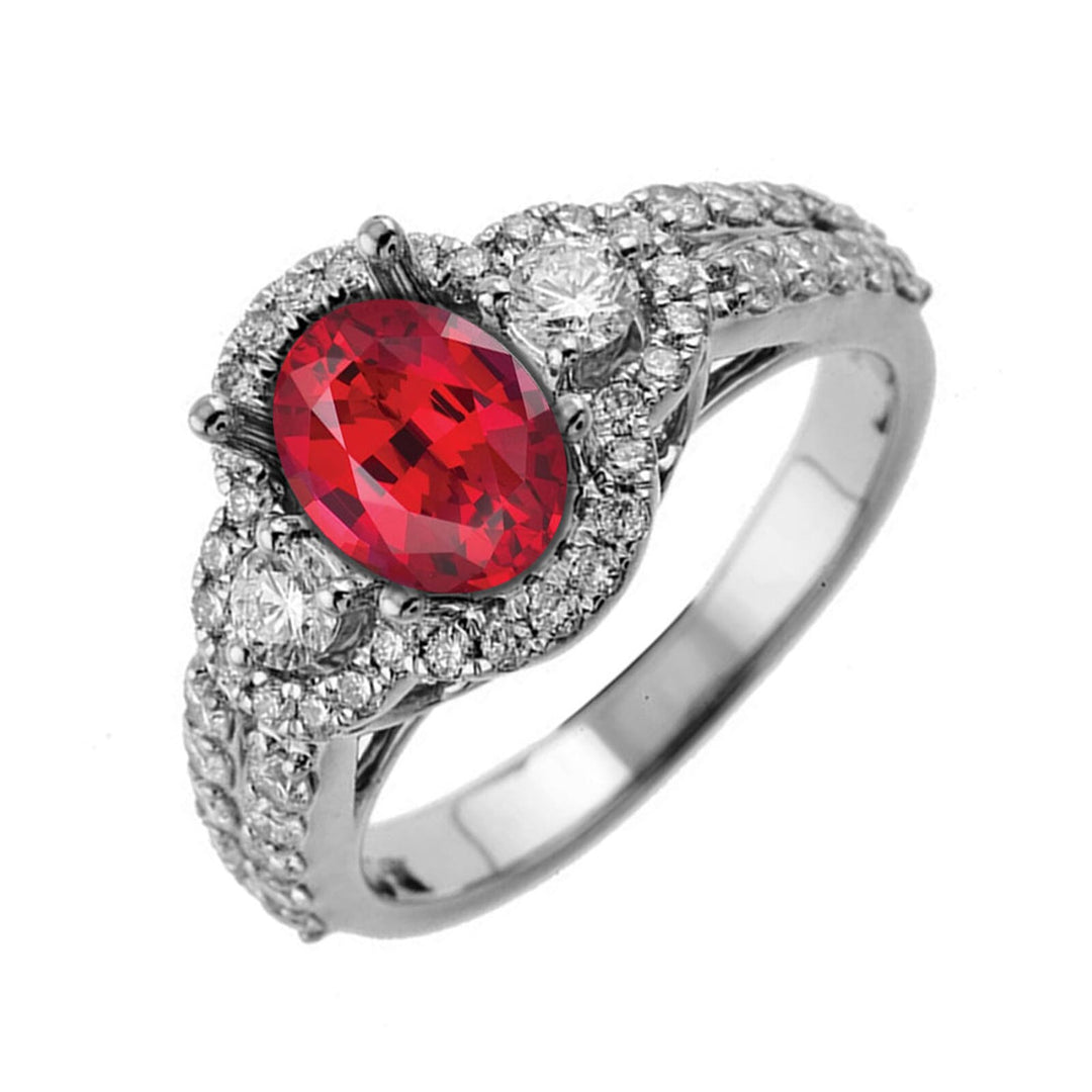 14Kt White Gold Diamond 7/8Ctw & Ruby 2Ctw Ring
