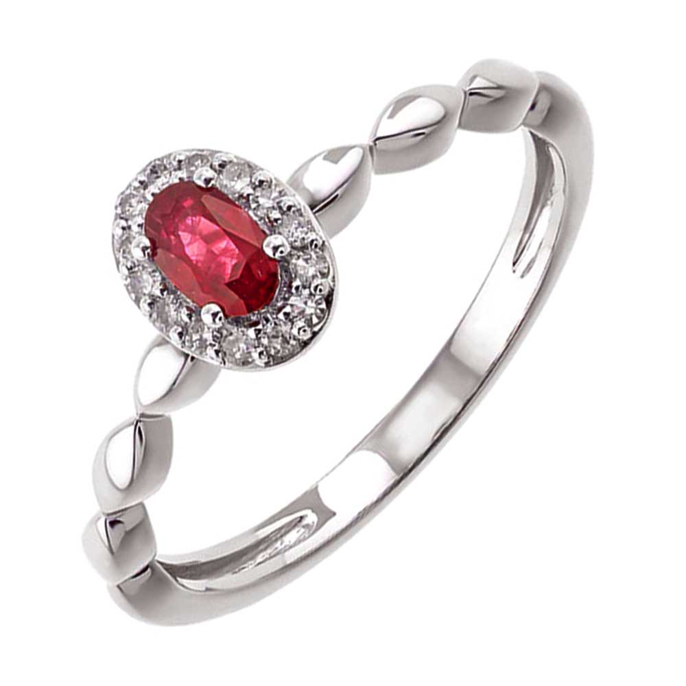 10Kt White Gold Diamond 1/12Ctw & Ruby 1/3Ctw Ring