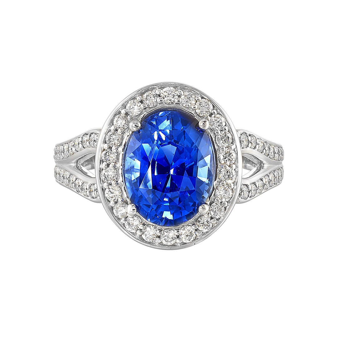 14Kt White Gold Diamond 1/2Ctw & Sapphire 3 3/4Ctw Ring