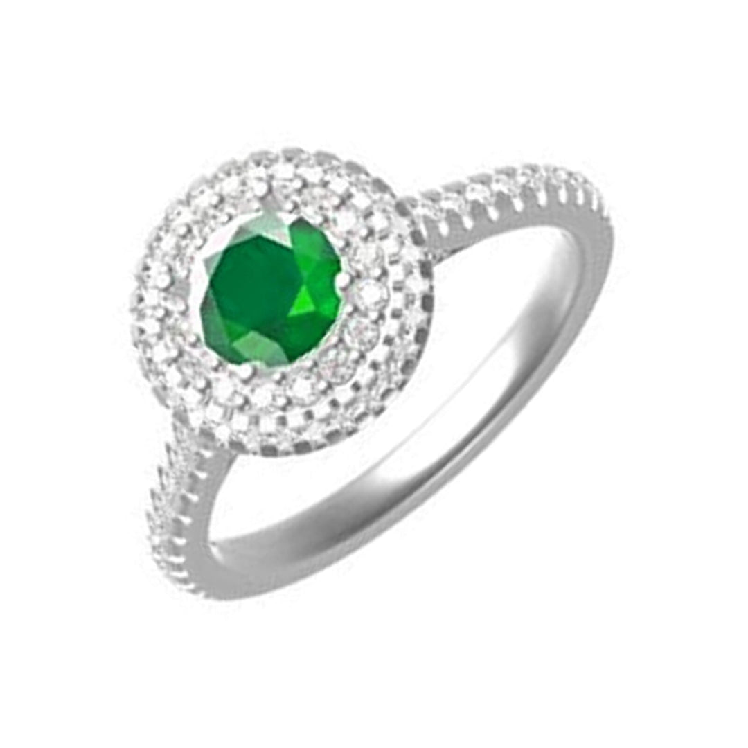 14Kt White Gold Diamond 1/2Ctw & Emerald 1Ctw Ring