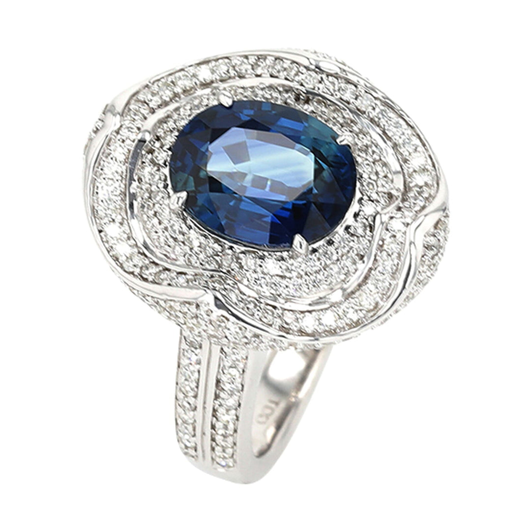 14Kt White Gold Diamond 1Ctw & Sapphire 3 3/4Ctw Ring