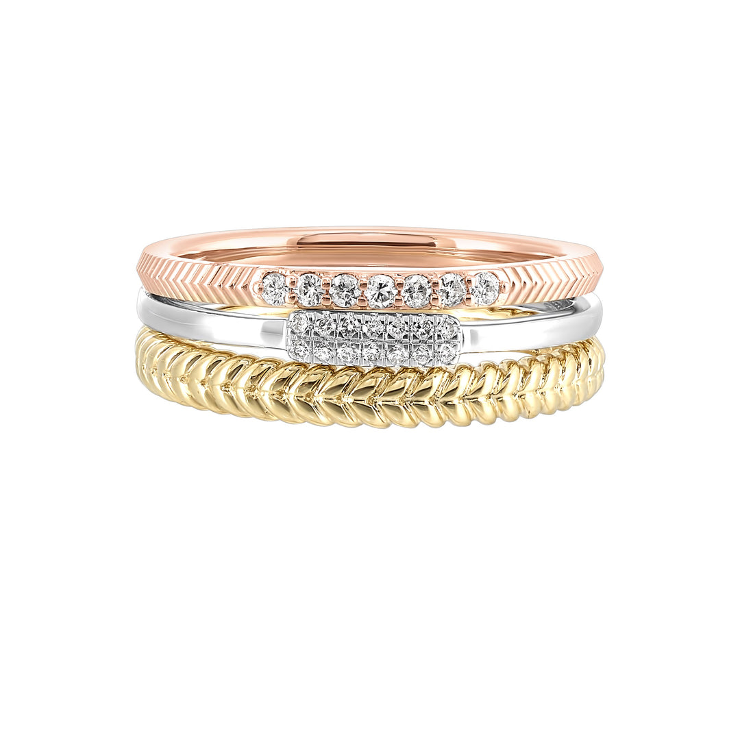 14Kt Tricolor Diamond 1/8Ctw Ring