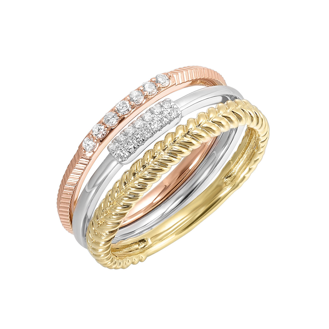14Kt Tricolor Diamond 1/8Ctw Ring
