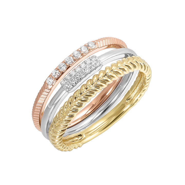 14Kt Tricolor Diamond 1/8Ctw Ring
