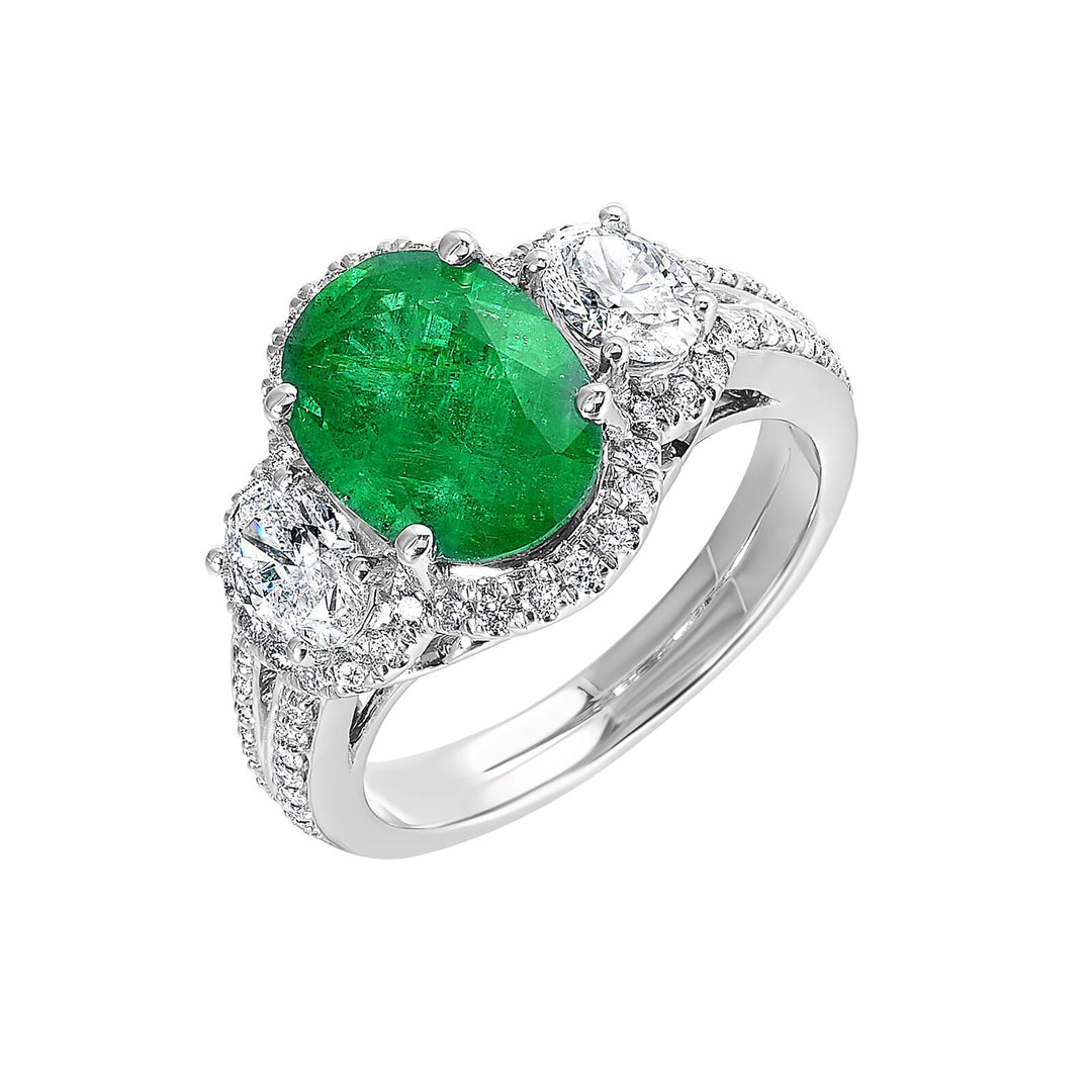 14Kt White Gold Diamond 1 1/5Ctw & Emerald 3Ctw Ring