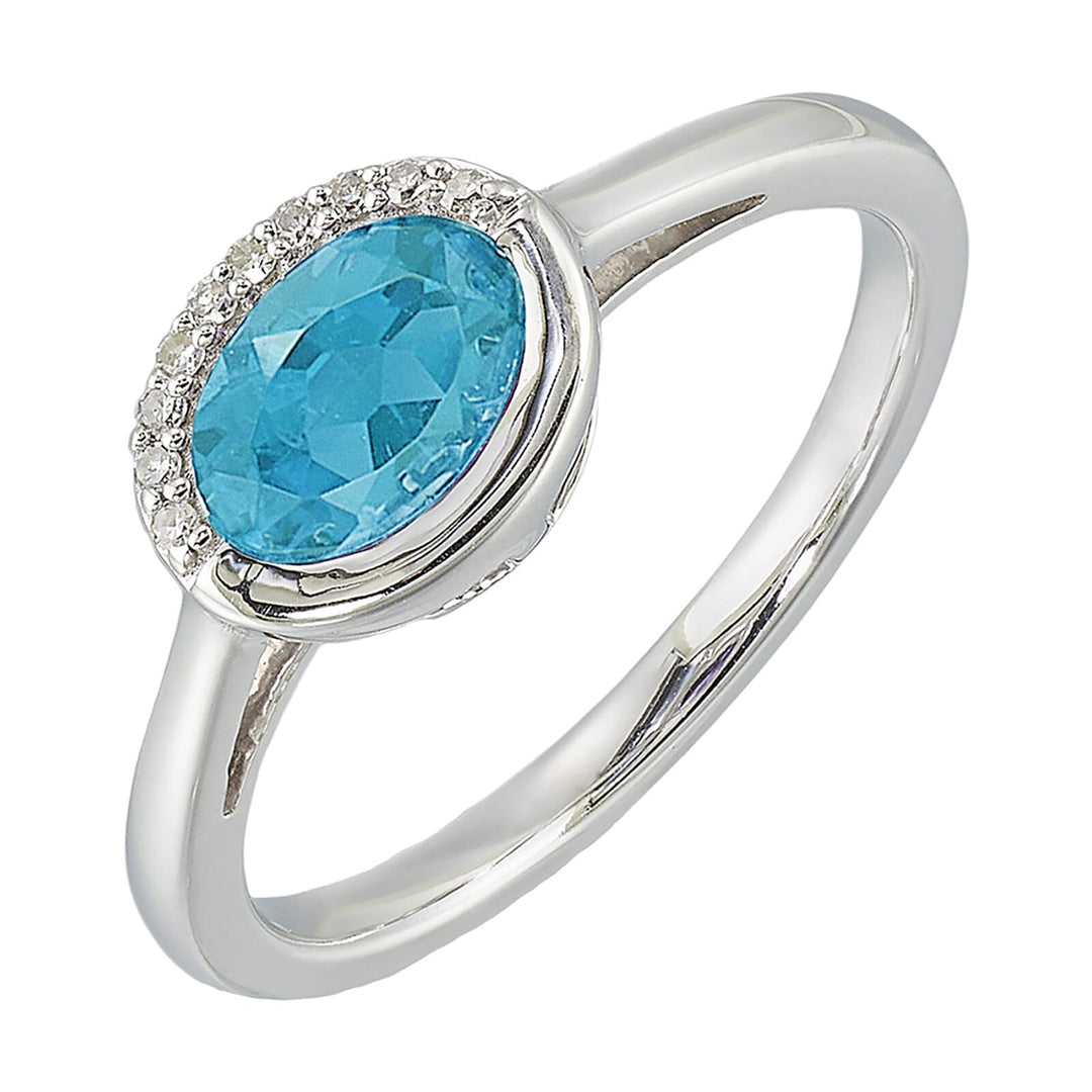 Silver Diamond 1/25Ctw & Aquamarine 3/4Ctw Ring