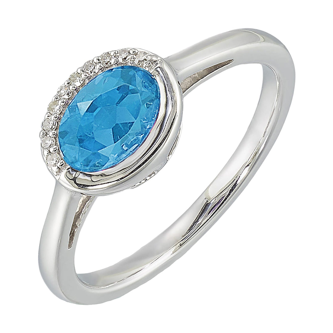 Silver Diamond 1/20Ctw & Blue Topaz 3/4Ctw Ring