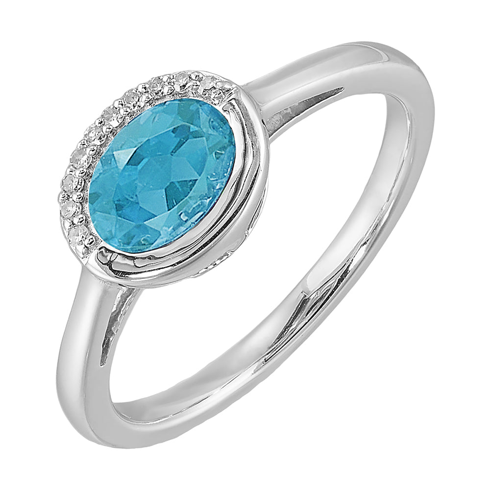 Silver Diamond 1/20Ctw & Blue Topaz 3/4Ctw Ring