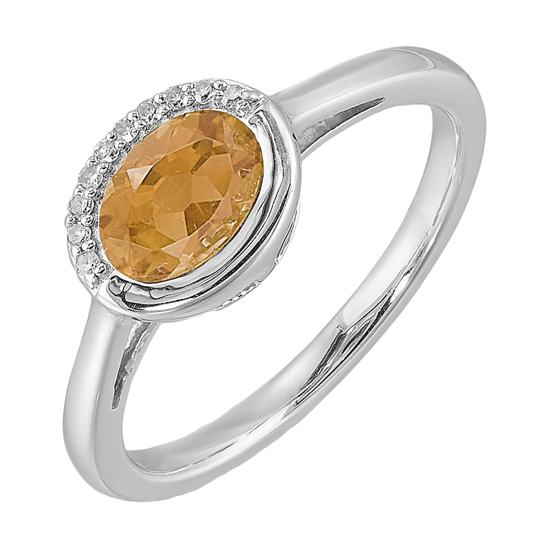 Silver White Diamond 1/20Ctw & Citrine 3/4Ctw Ring