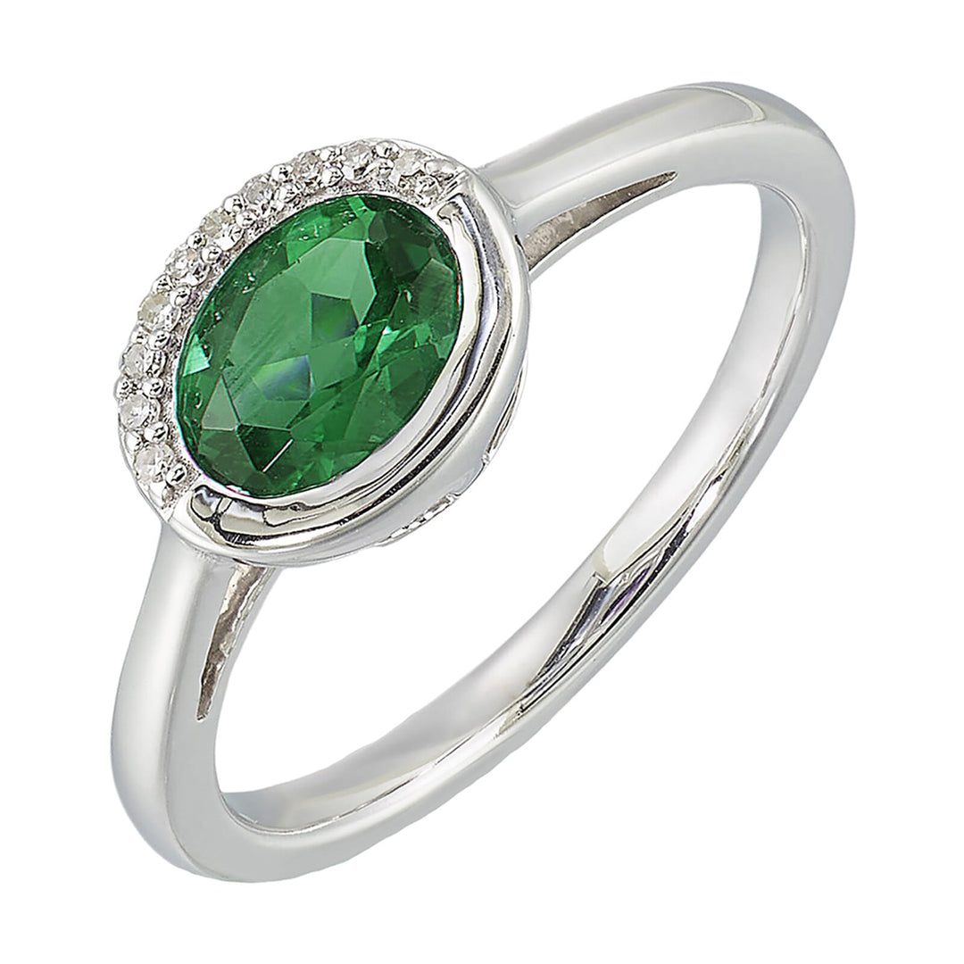 Silver Diamond 1/25Ctw & Created Emerald 3/4Ctw Ring