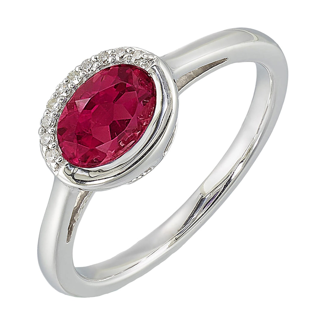 Silver Diamond 1/25Ctw & Created Ruby 7/8Ctw Ring