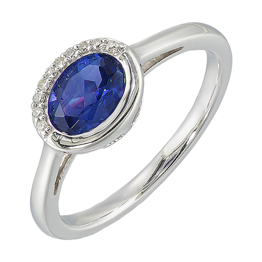 Silver Diamond 1/25Ctw & Created Sapphire 7/8Ctw Ring