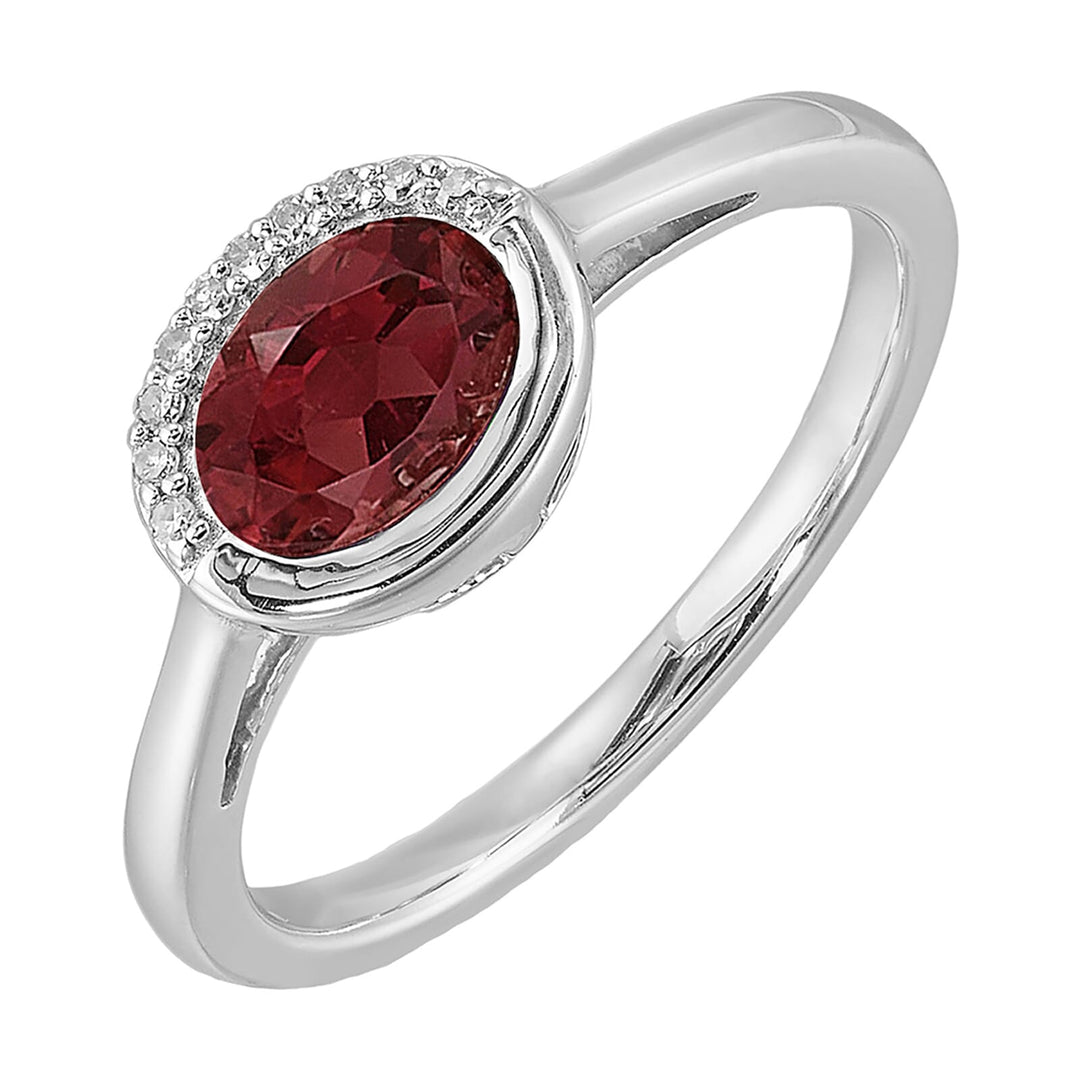 Silver White Diamond 1/20Ctw & Garnet 3/4Ctw Ring