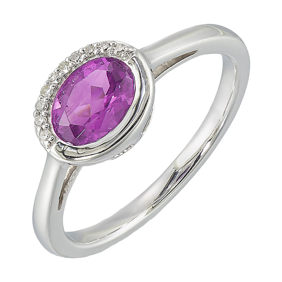 Silver Diamond 1/25Ctw & Pink Tourmaline 3/4Ctw Ring