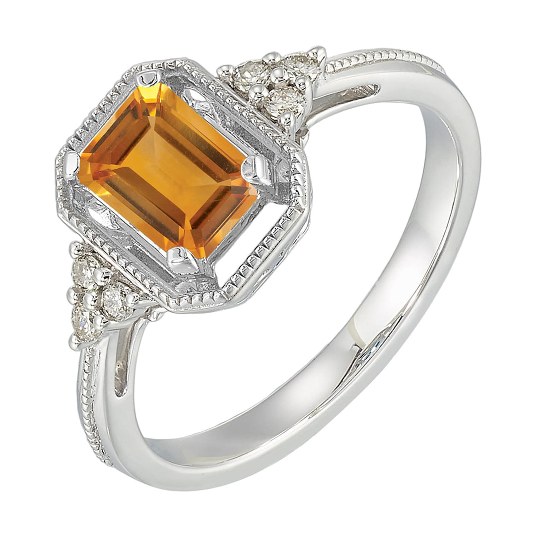 Silver Diamond 1/20Ctw & Citrine 1 1/7Ctw Ring