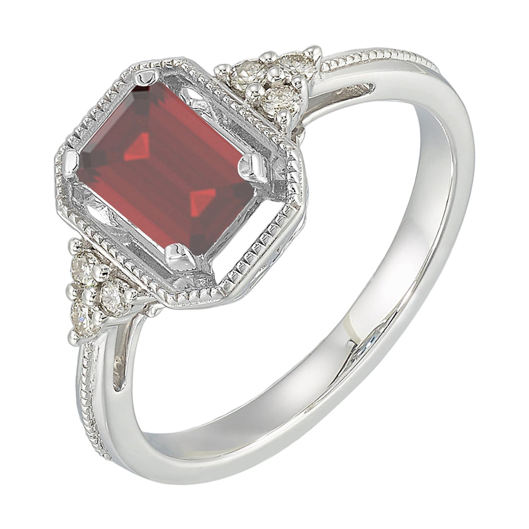 Silver Diamond 1/20Ctw & Garnet 1 1/7Ctw Ring