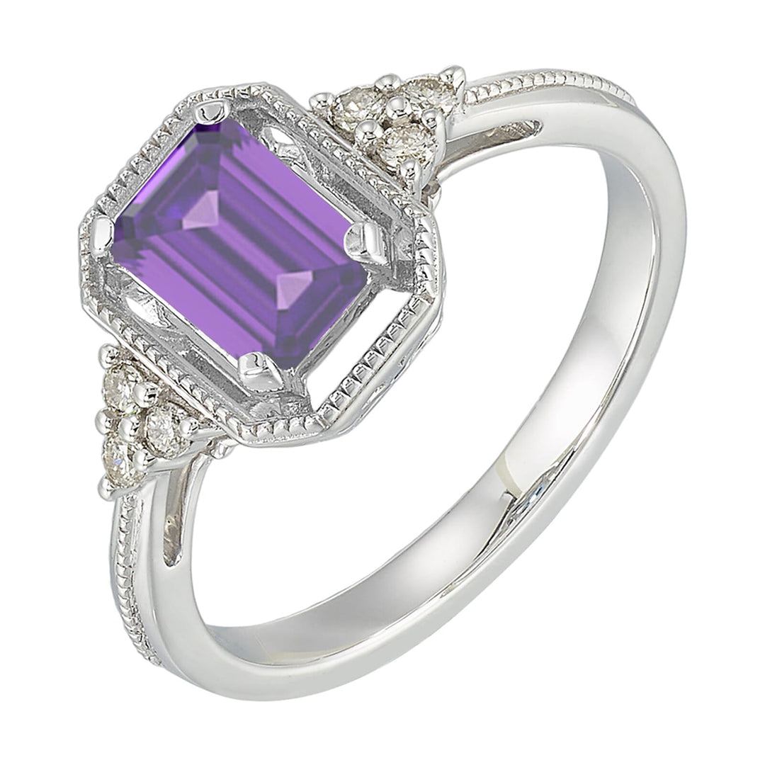 Silver Diamond 1/20Ctw & Amethyst 1 1/7Ctw Ring