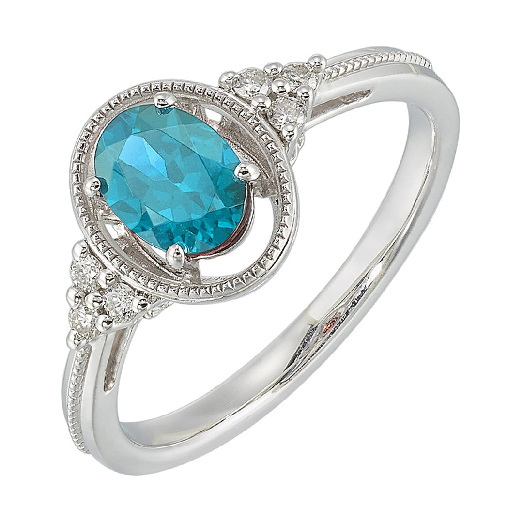 Silver Diamond 1/20Ctw & Blue Topaz 1Ctw Ring