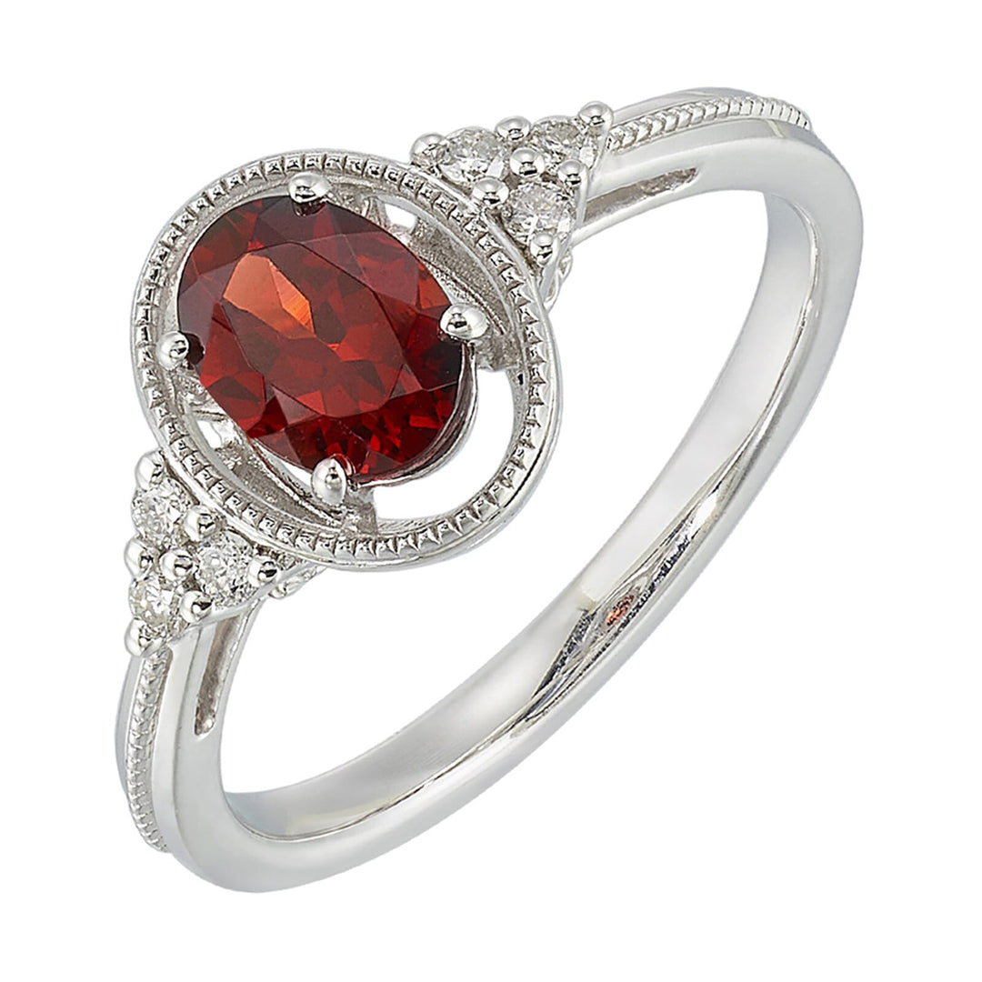 Silver Diamond 1/20Ctw & Garnet 1Ctw Ring