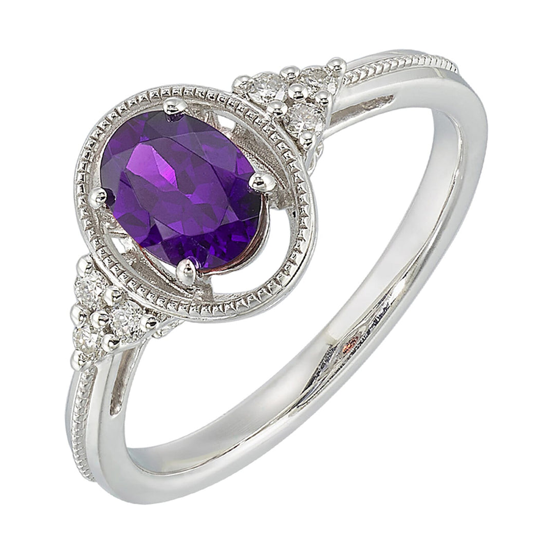 Silver Diamond 1/20Ctw & Amethyst 1Ctw Ring