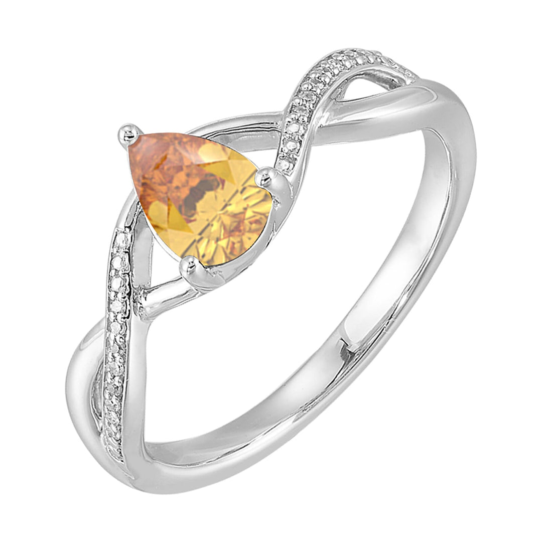 Silver Diamond 1/20Ctw & Citrine 5/6Ctw Ring