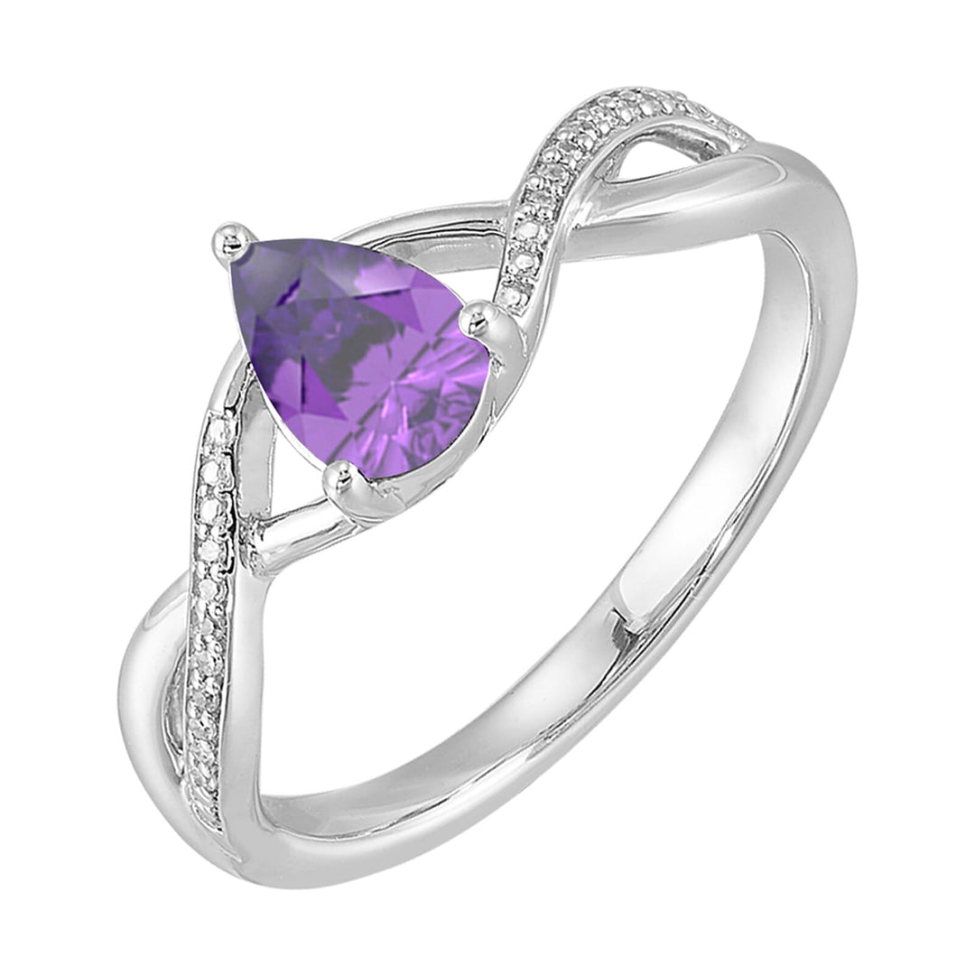 Silver Diamond 1/20Ctw & Amethyst 5/6Ctw Ring