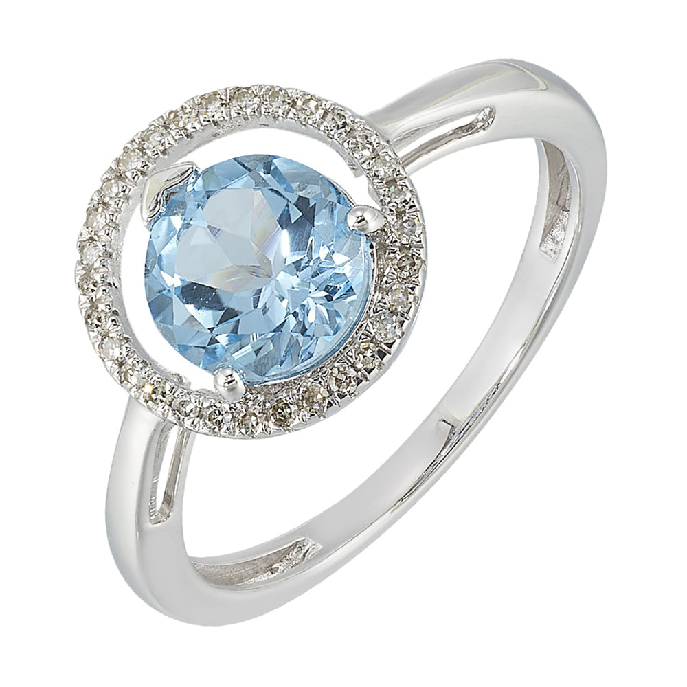10Kt White Gold Diamond 1/12Ctw & Blue Topaz 1 1/2Ctw Ring