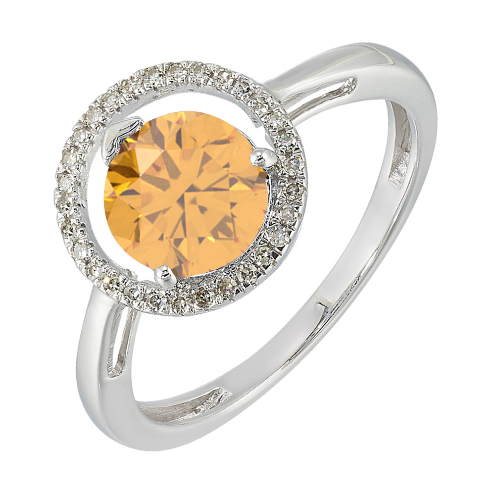 10Kt White Gold Diamond 1/12Ctw & Citrine 1 1/2Ctw Ring