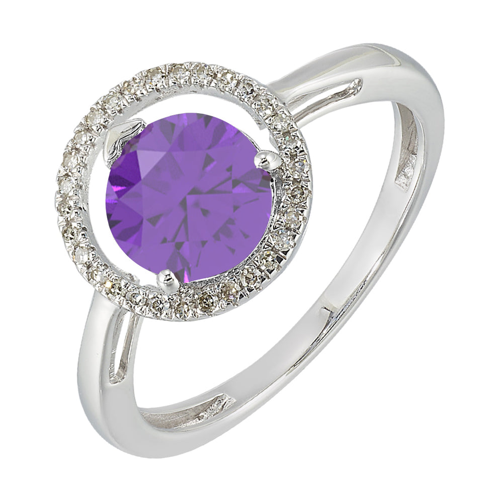 10Kt White Gold Diamond 1/12Ctw & Amethyst 1 1/2Ctw Ring