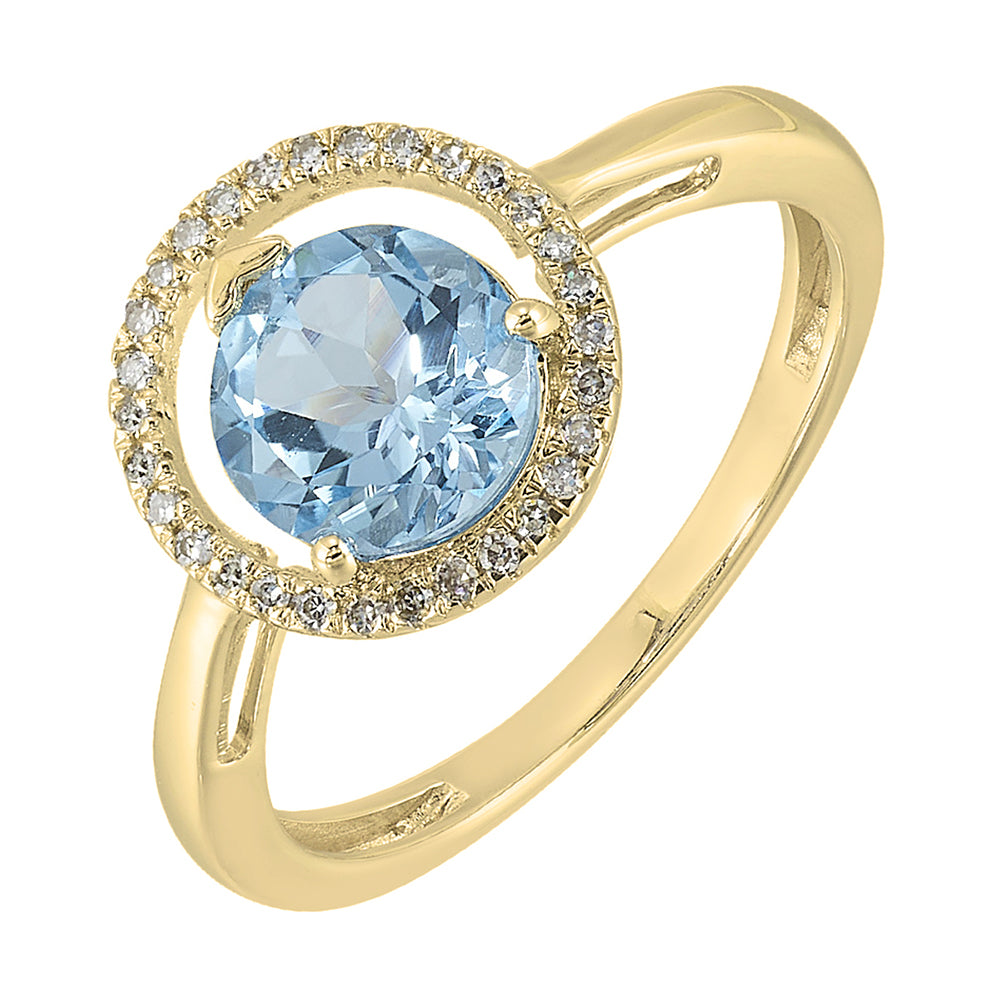 10Kt Yellow Gold Diamond 1/12Ctw & Blue Topaz 1 1/2Ctw Ring