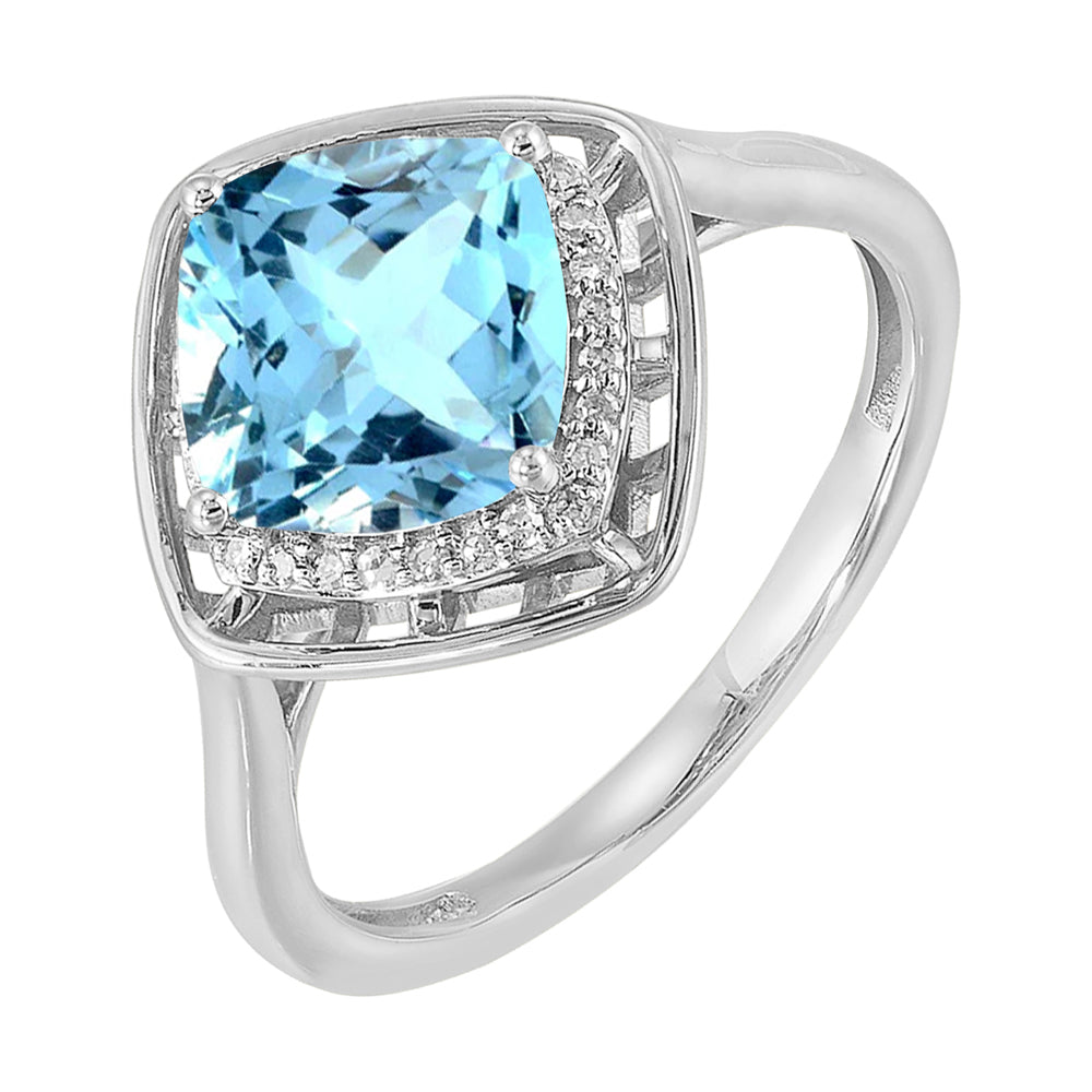 10Kt White Gold Diamond 1/12Ctw & Blue Topaz 1 1/4Ctw Ring
