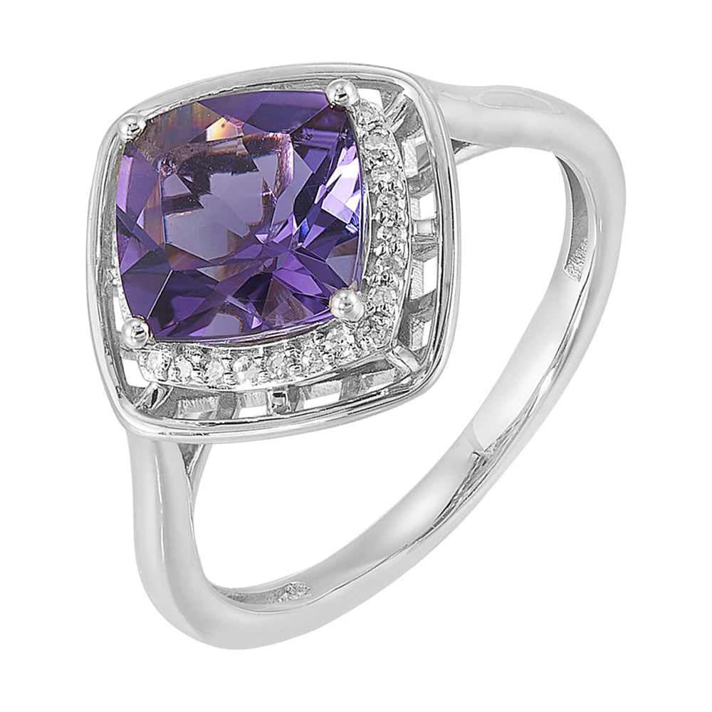 10Kt White Gold Diamond 1/12Ctw & Amethyst 1 1/4Ctw Ring