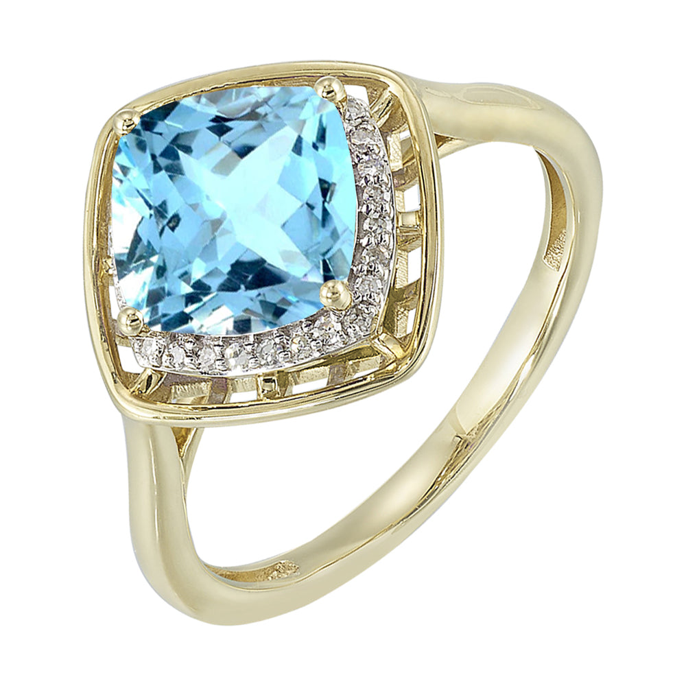10Kt Yellow Gold Diamond 1/12Ctw & Blue Topaz 1 1/4Ctw Ring