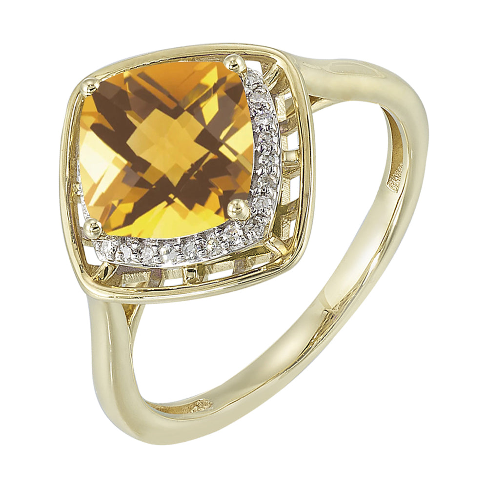 10Kt Yellow Gold Diamond 1/12Ctw & Citrine 1 1/4Ctw Ring