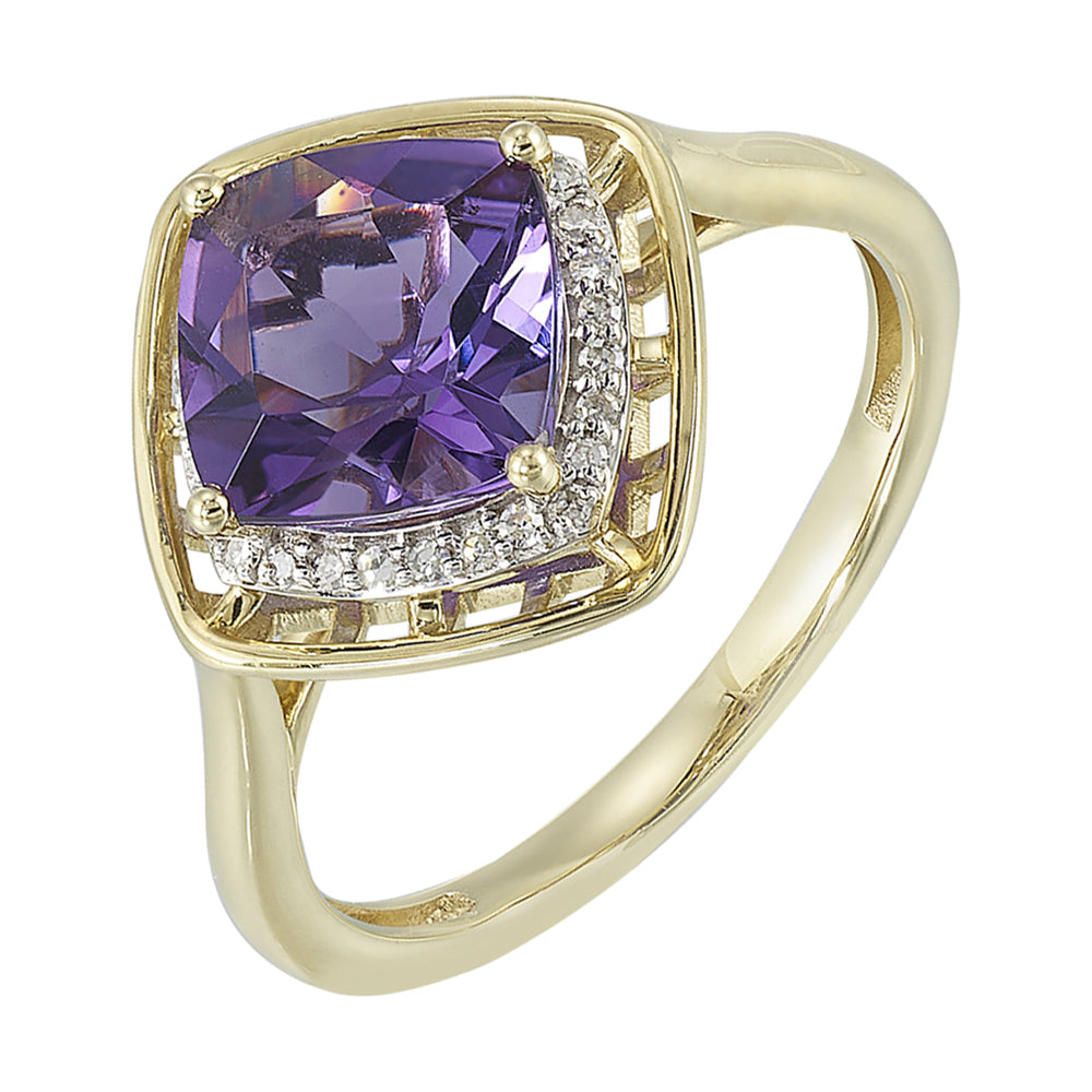 10Kt Yellow Gold Diamond 1/12Ctw & Amethyst 1 1/4Ctw Ring