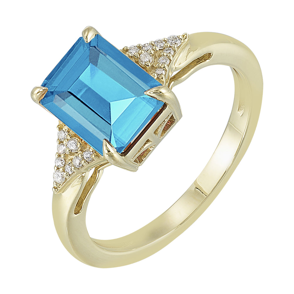 10Kt Yellow Gold Diamond 1/15Ctw & Blue Topaz 2 3/4Ctw Ring