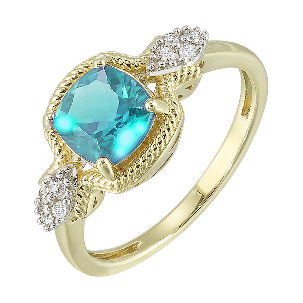 10Kt Yellow Gold Diamond 1/12Ctw & Blue Topaz 1 1/4Ctw Ring