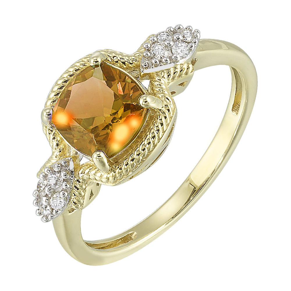 10Kt Yellow Gold Diamond 1/12Ctw & Citrine 1 1/4Ctw Ring