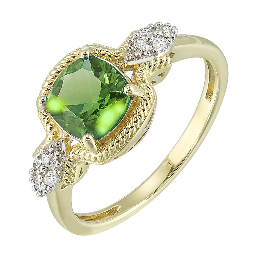 10Kt Yellow Gold Diamond 1/10Ctw & Peridot 1 1/2Ctw Ring