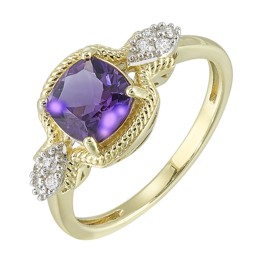 10Kt Yellow Gold Diamond 1/12Ctw & Amethyst 1 1/4Ctw Ring