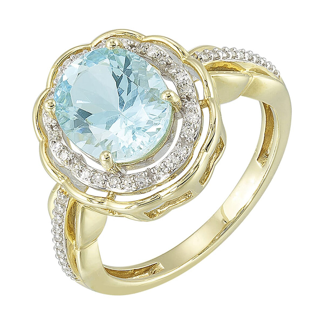 14Kt Yellow Gold Diamond 1/7Ctw & Aquamarine 2 1/2Ctw Ring