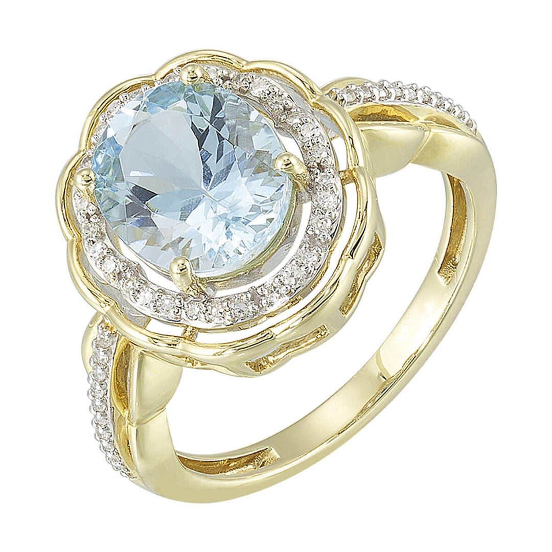 14Kt Yellow Gold Diamond 1/7Ctw & Blue Topaz 2 3/8Ctw Ring