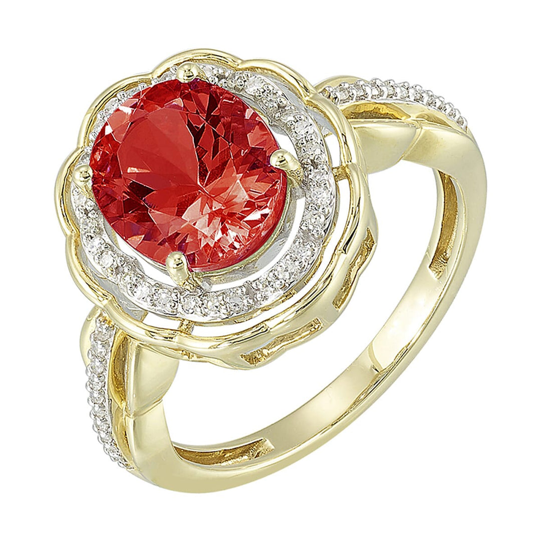 14Kt Yellow Gold Diamond 1/7Ctw & Garnet 2 3/8Ctw Ring