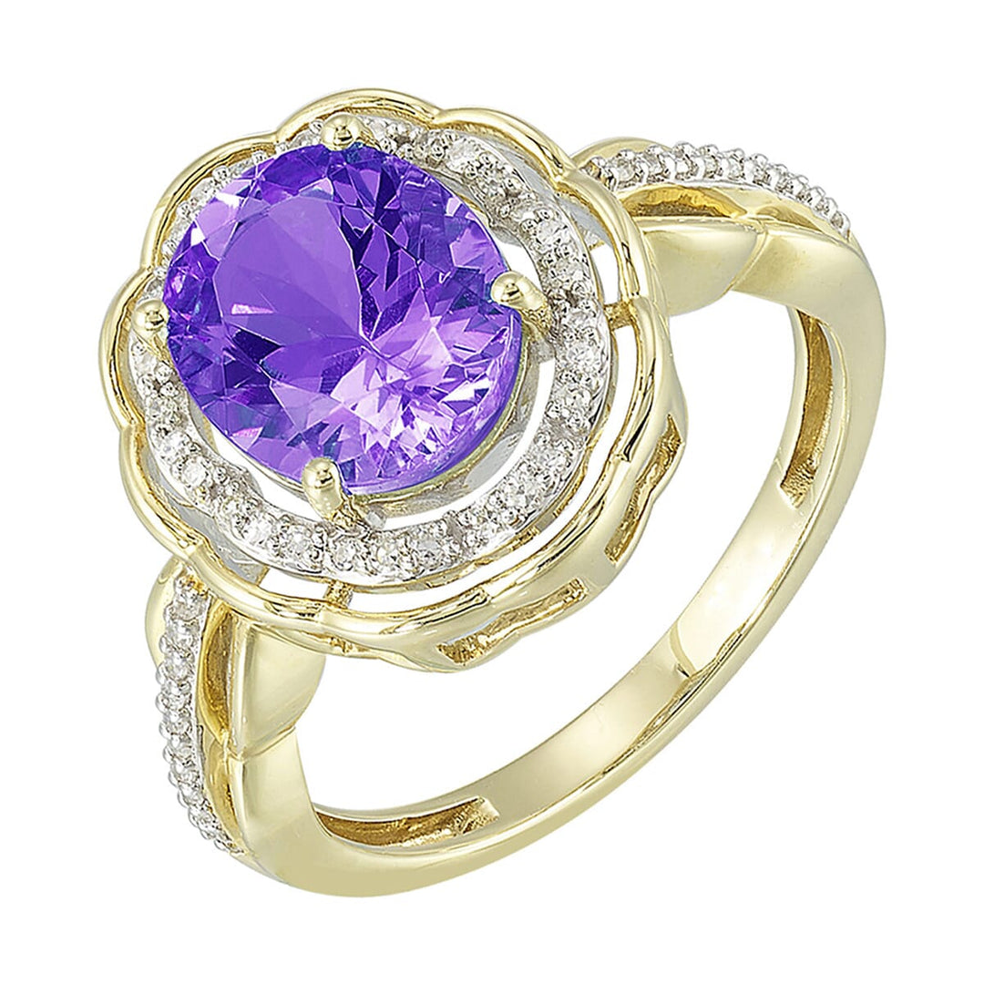 14Kt Yellow Gold Diamond 1/7Ctw & Amethyst 2 3/8Ctw Ring