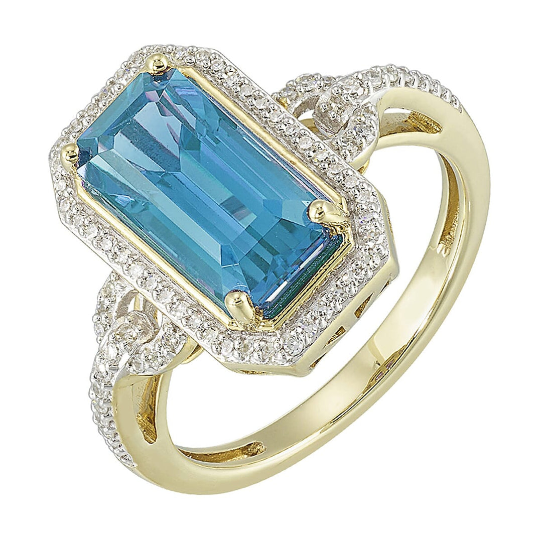 14Kt Yellow Gold Diamond 1/4Ctw & Blue Topaz 3 1/7Ctw Ring