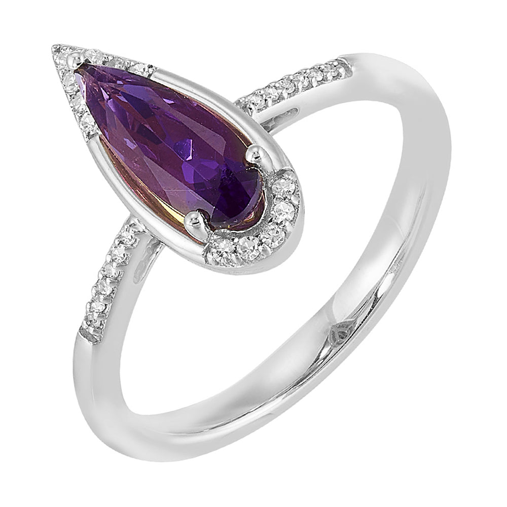 14Kt White Gold Diamond 1/15Ctw & Amethyst 1 3/8Ctw Ring