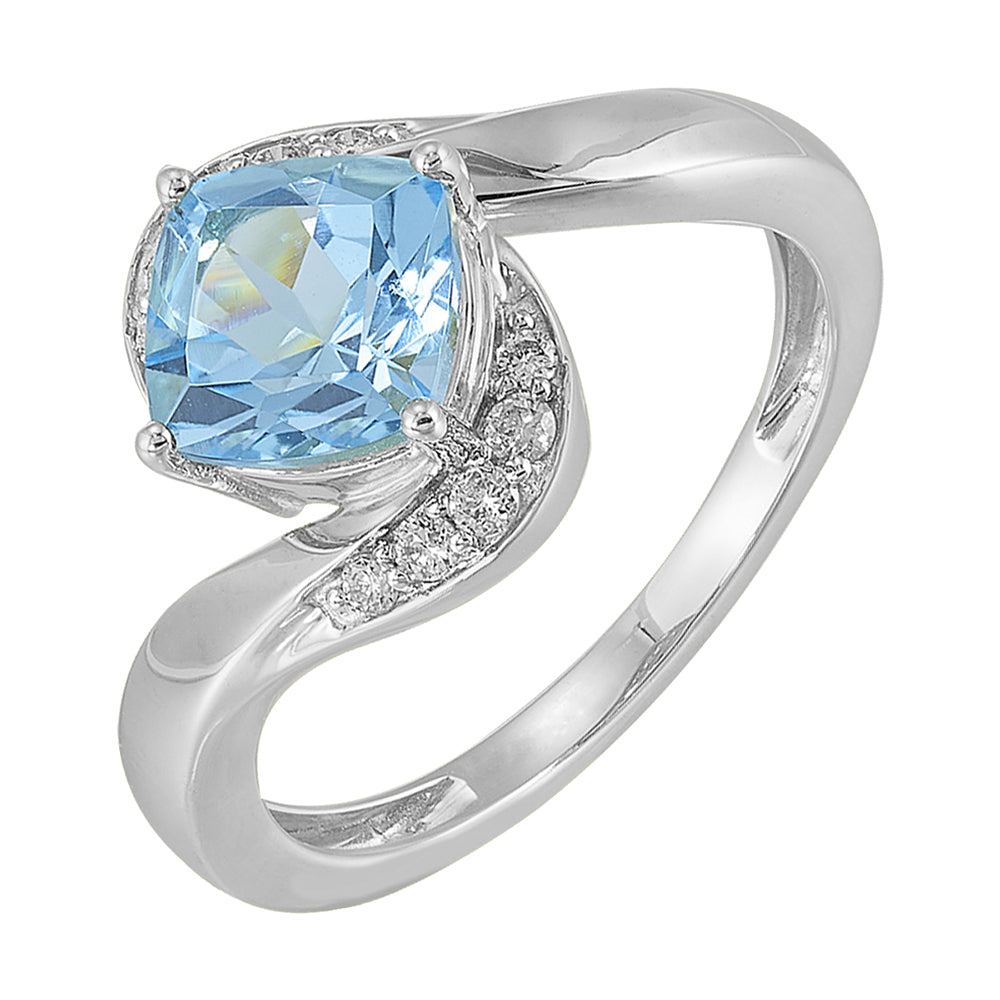 10Kt White Gold Diamond 1/10Ctw & Blue Topaz 1 3/4Ctw Ring