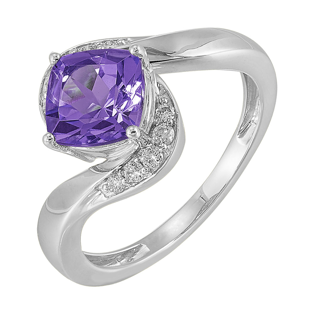 10Kt White Gold Diamond 1/10Ctw & Amethyst 1 3/4Ctw Ring