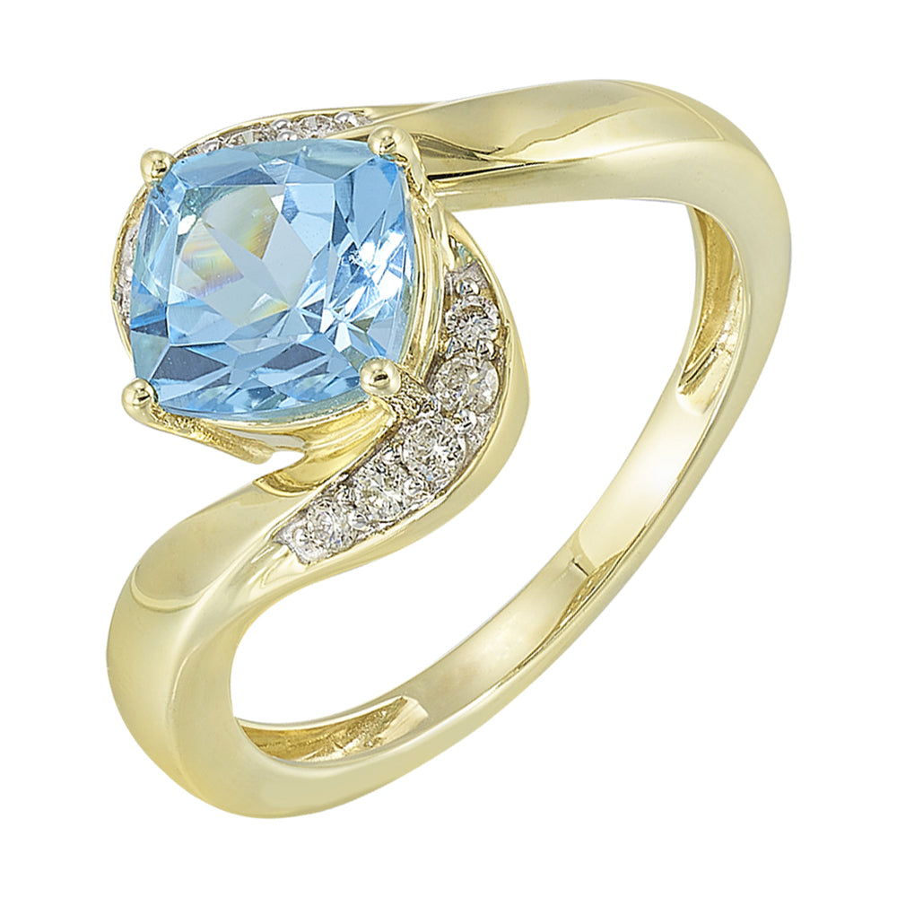 10Kt Yellow Gold Diamond 1/10Ctw & Blue Topaz 1 3/4Ctw Ring