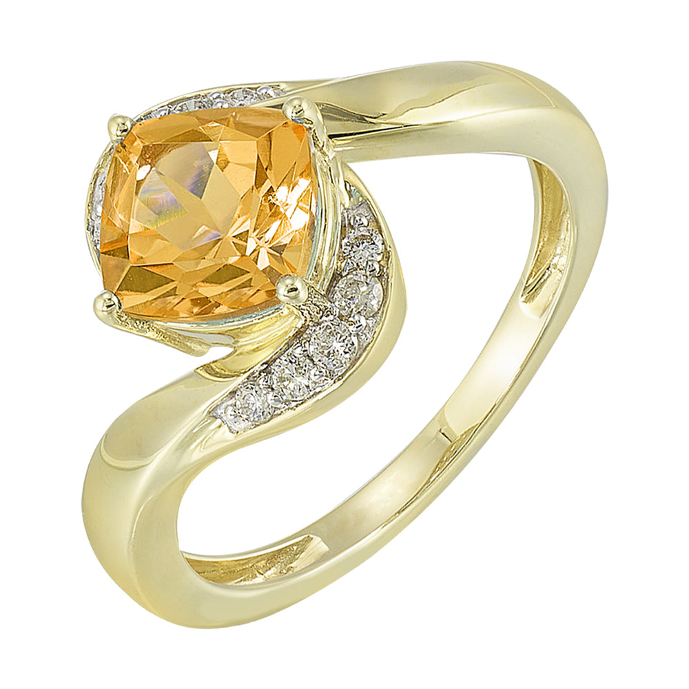 10Kt Yellow Gold Diamond 1/10Ctw & Citrine 1 3/4Ctw Ring